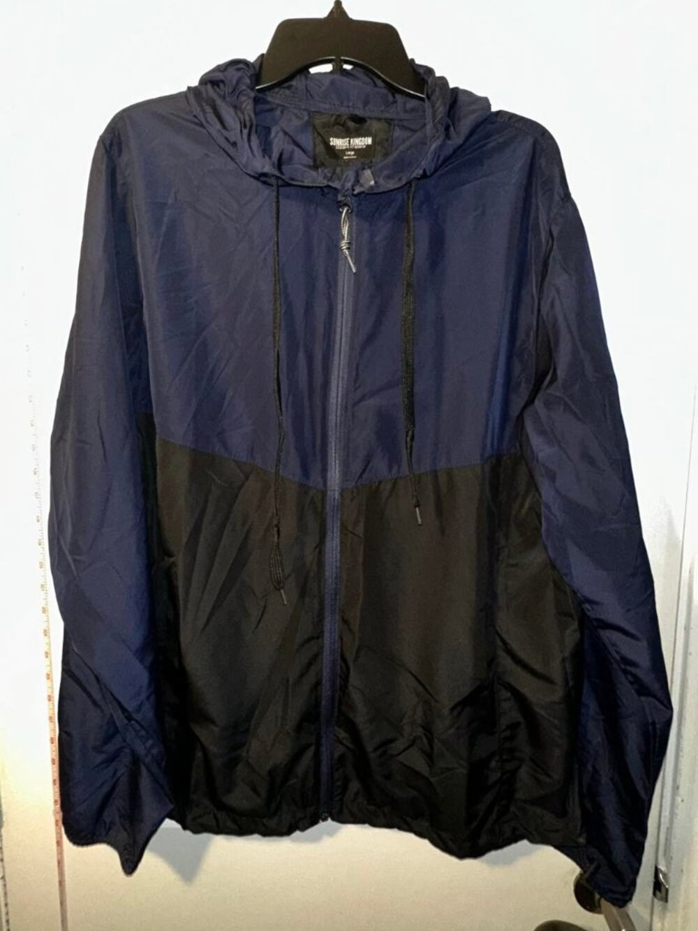 Sunrise Kingdom Navy Black Colorblock Windbreaker Hoodie Jacket Mens Large L